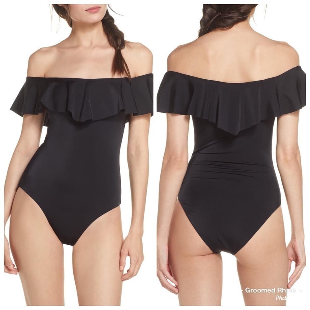 Chelsea28 Black Off The Shoulder Ruffle One Piece Size XS